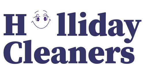 Logo of Holliday Cleaners with a face art in it